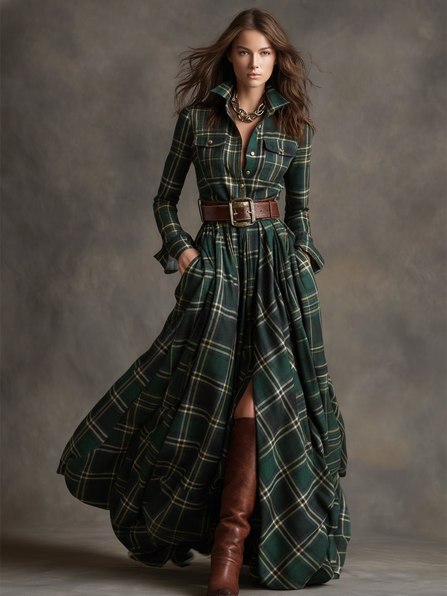 Plaid Button-Front Shirt Dress
