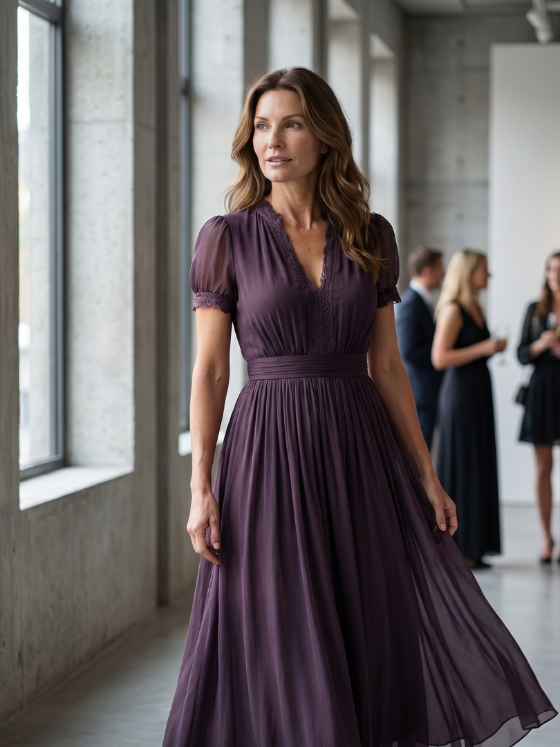 Gathered-Waist Keyhole Maxi Dress