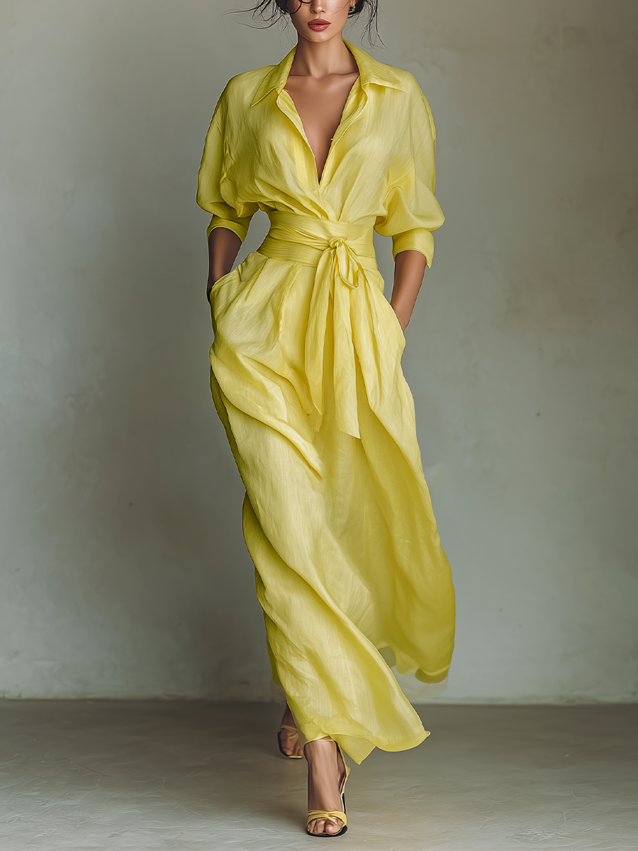 Elena | Cotton-Linen Maxi Shirt Dress
