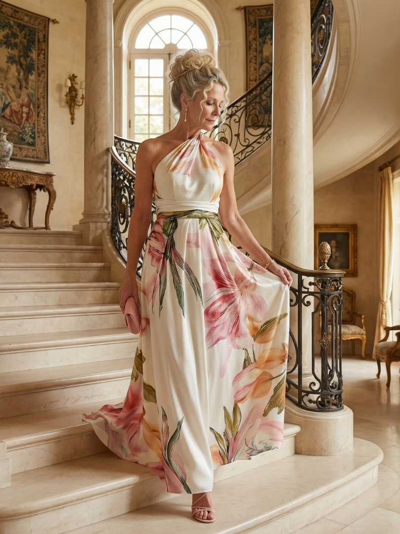 Lightweight Floral Halter Maxi Dress