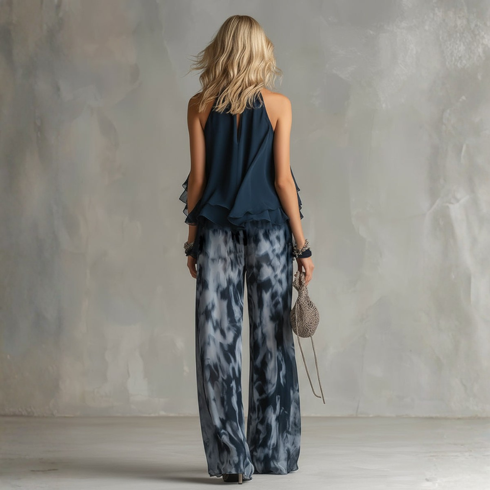ISABELLA | ELEGANT IN CHIFFON WITH HIGH NECK TOP AND WIDE PRINTED PANTS