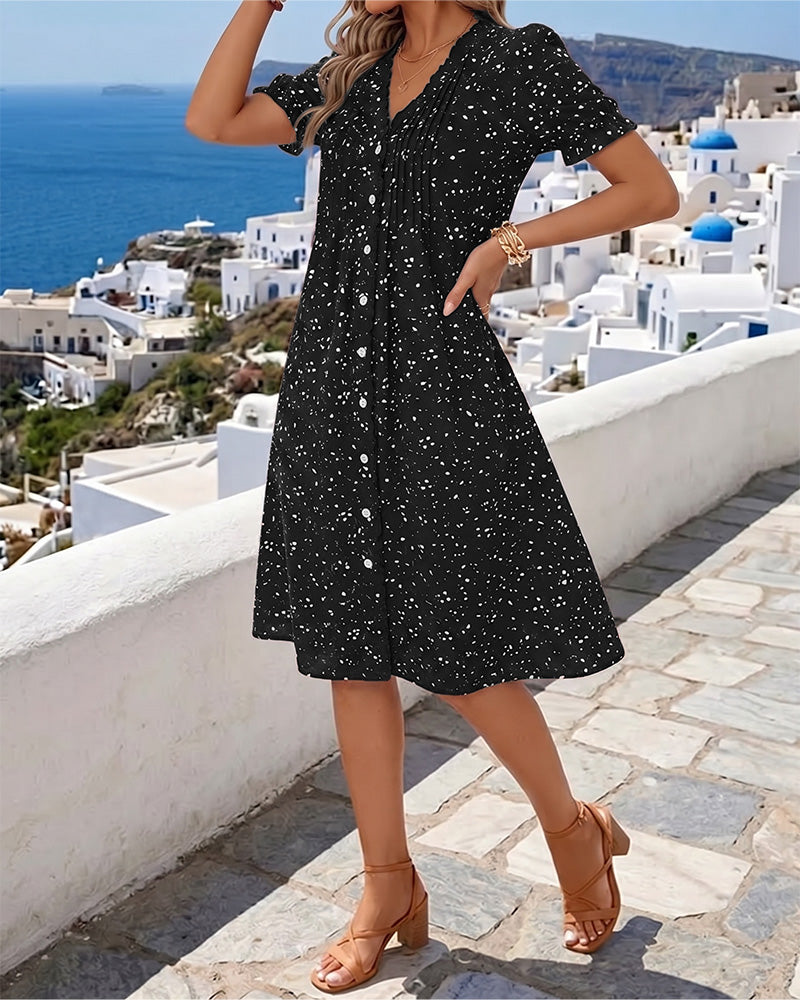 Floral Button-Down V-Neck Dress