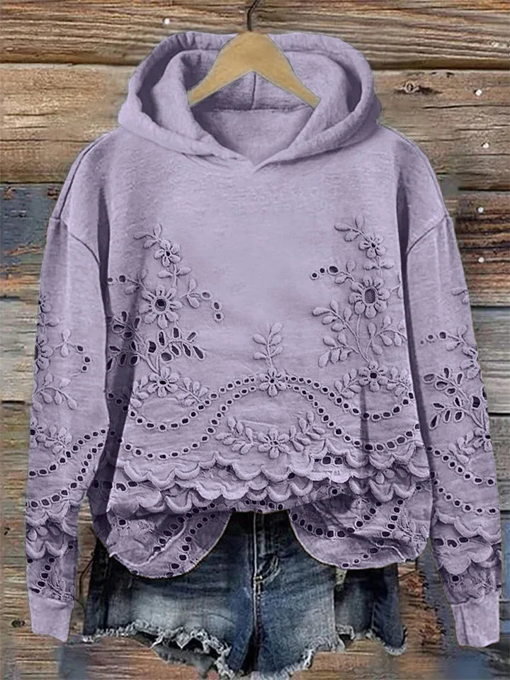 Jasmine | Pullover Hoodie with Floral Eyelet Detailing