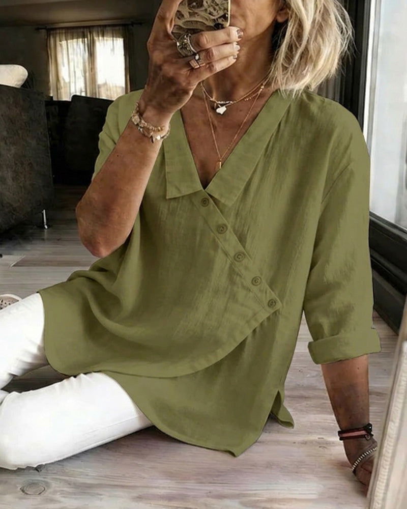 Natalie | Asymmetrical Button-Front Cotton Blouse