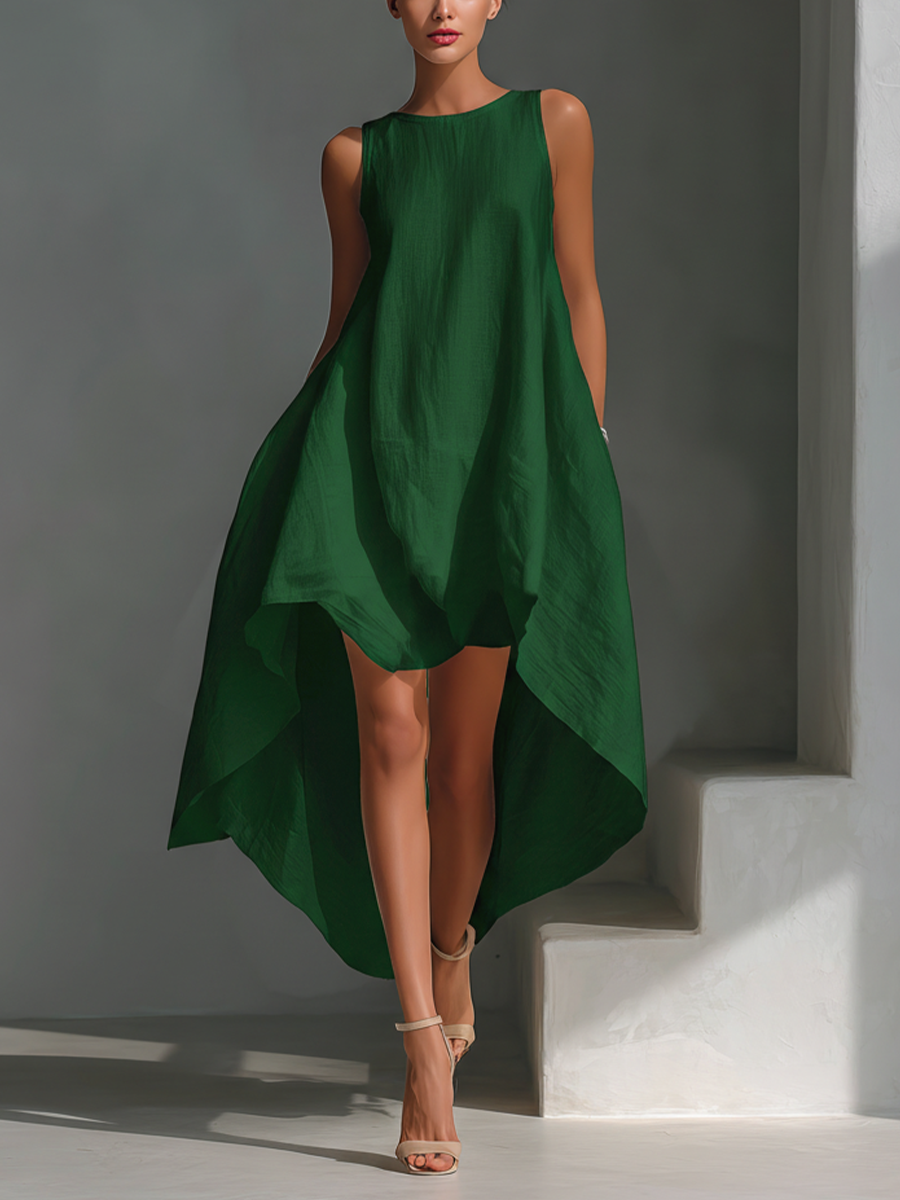 Imani | Linen Midi Dress with Asymmetric Hem