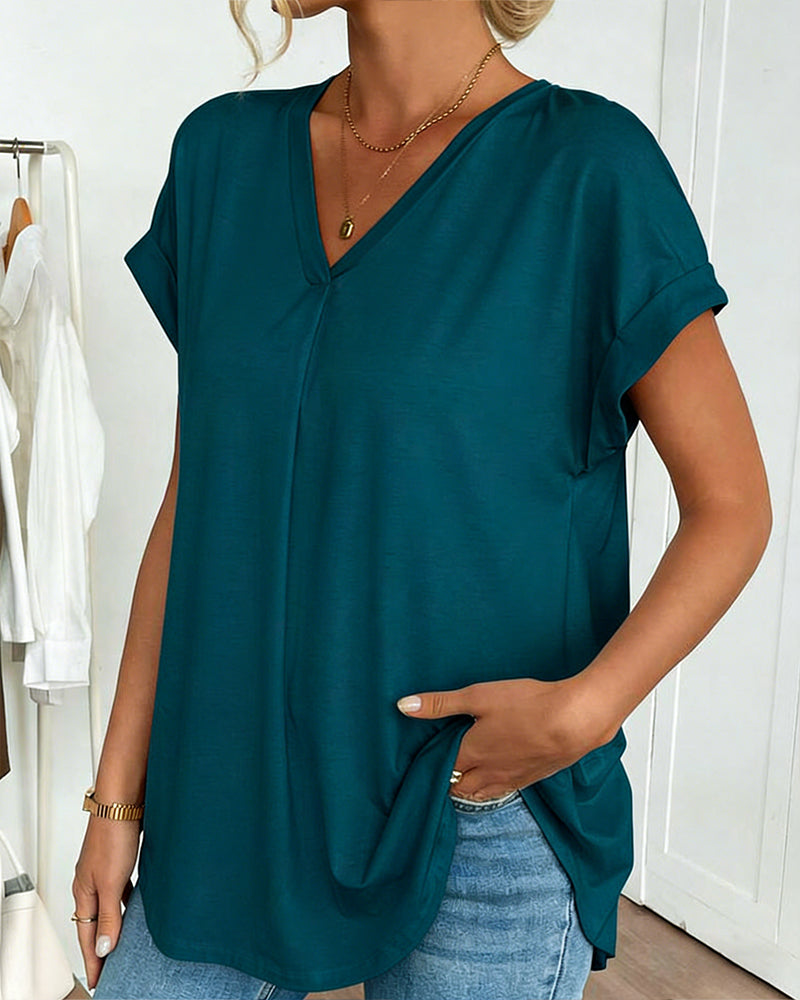 Leila | Cotton-Blend V-Neck Patchwork T-Shirt