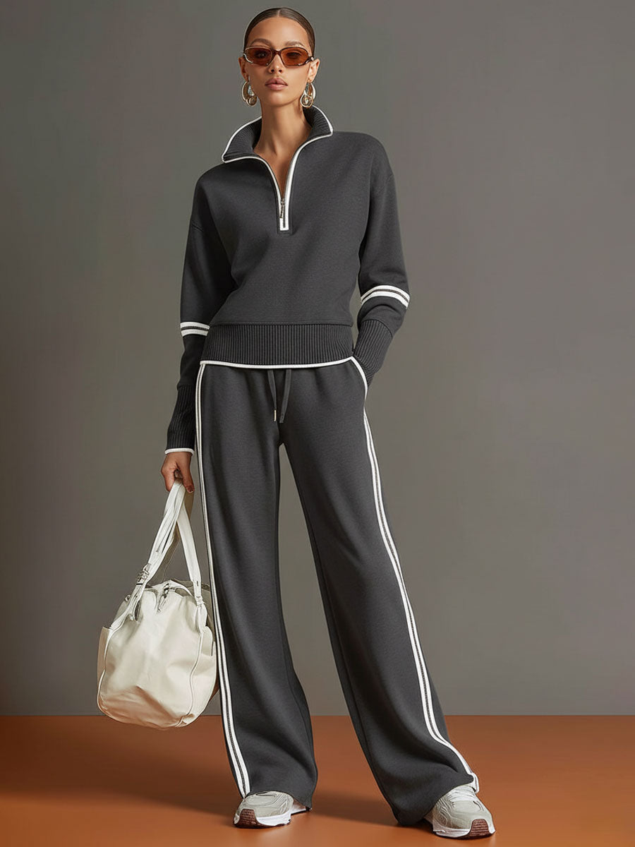 Priscilla - Elegant Sporty Complete with Half Zip Sweatshirt