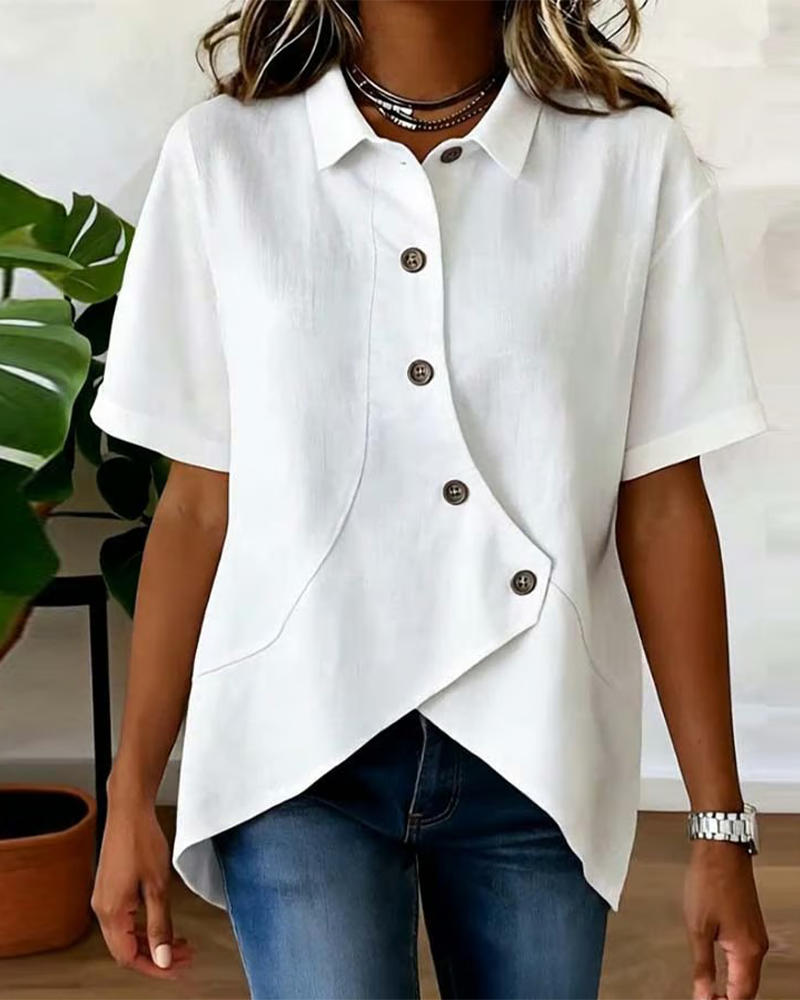 Marisol | Asymmetrical Cotton-Linen Button-Up Shirt