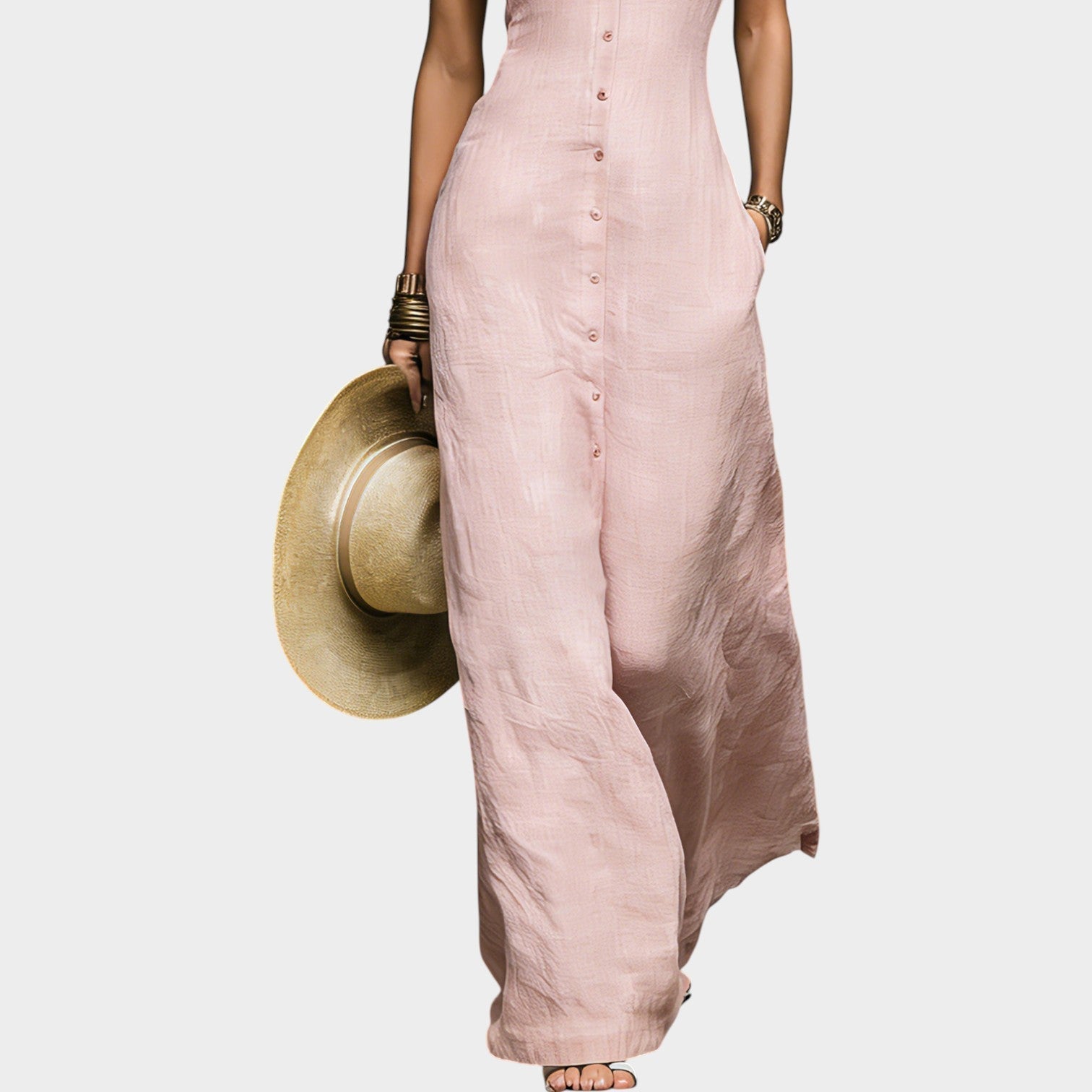 Noelle | Sleeveless High-Neck Button Maxi Dress