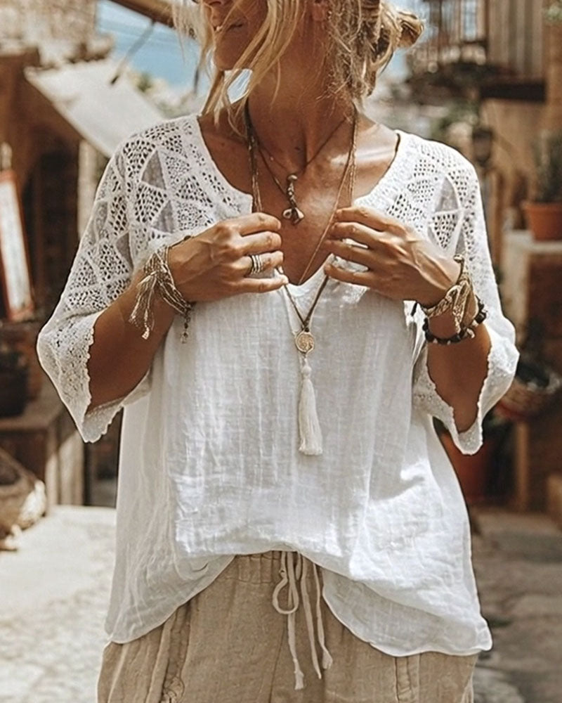 Monica | Cotton Lace V-Neck Blouse
