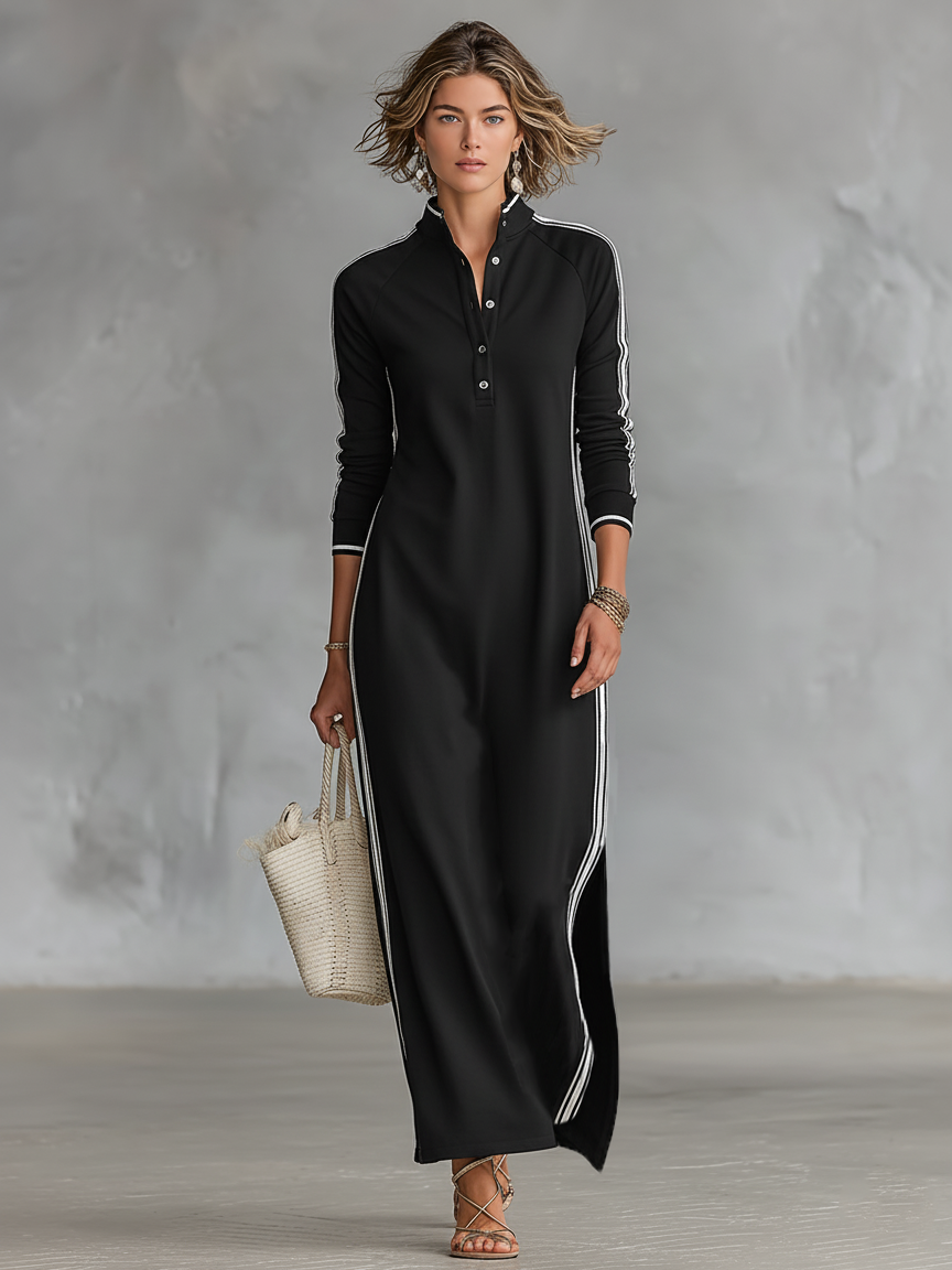 Marisol | Sweatshirt Maxi Dress with Button-down Collar