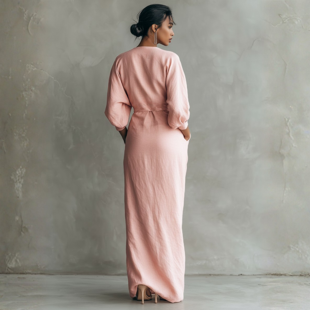 SIMONA | MAXI DRESS IN LINEN WITH V-NECK