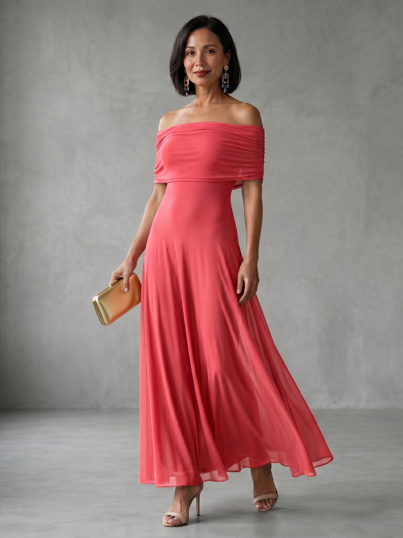 Draped Off-Shoulder Midi Dress