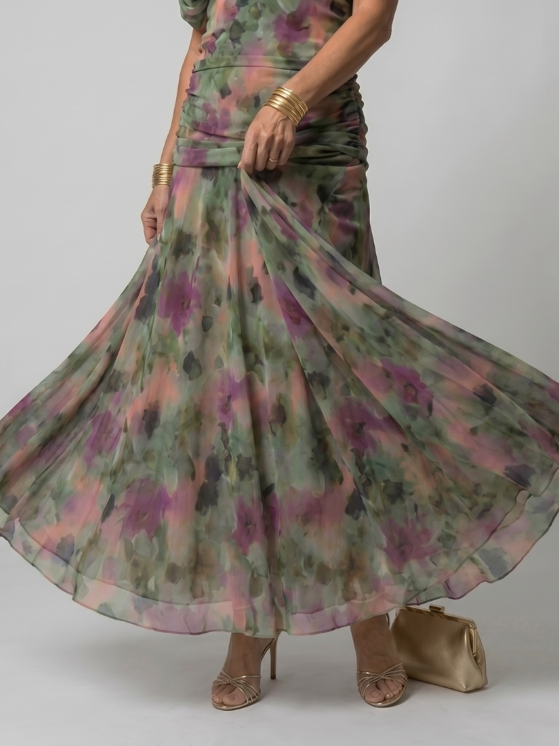 Imani | Off-Shoulder Midi Dress with Draped Neckline