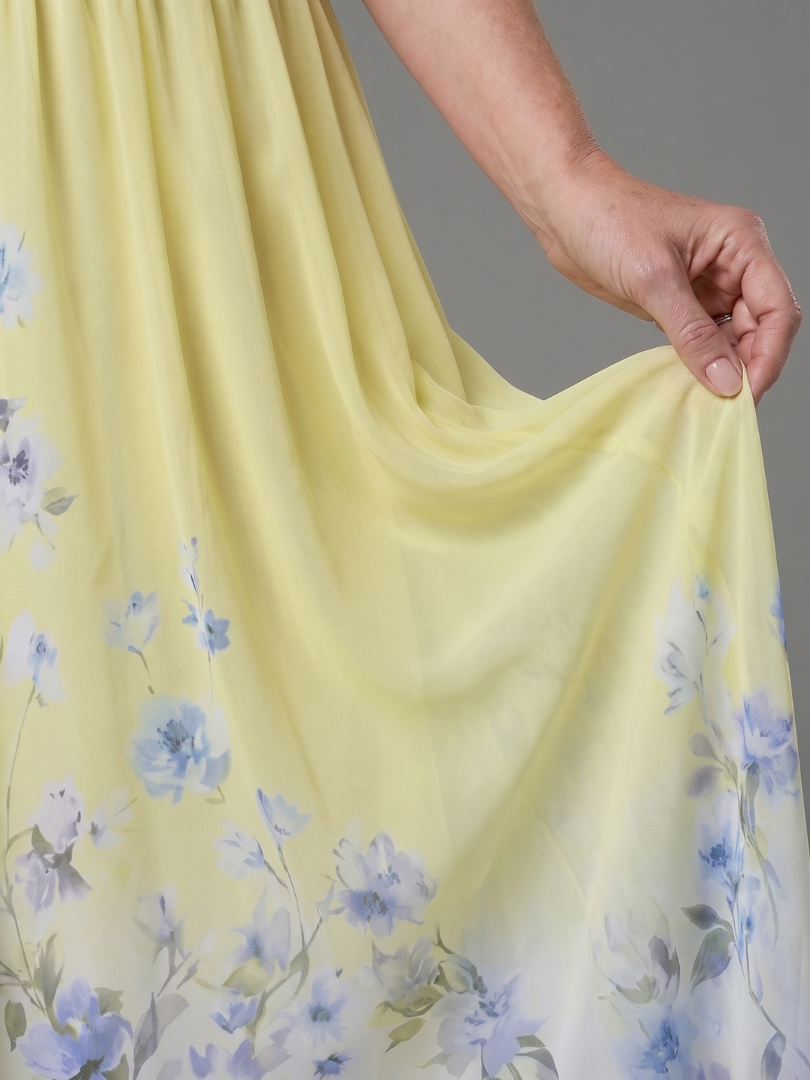 Floral-Hem Sleeveless V-Neck Midi Dress