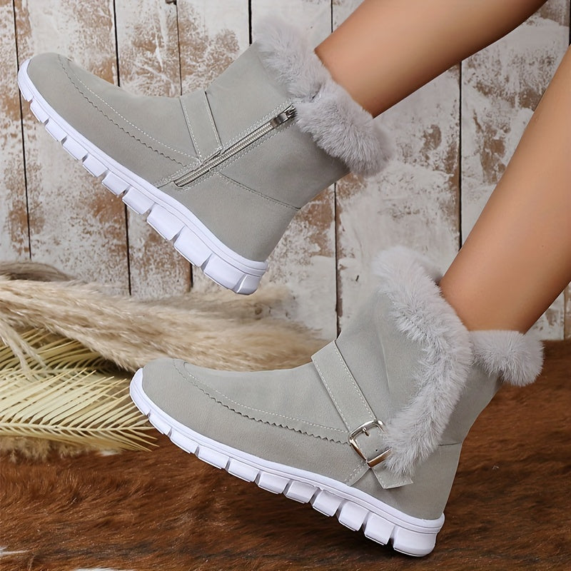 Womens Ankle Boots with Plush Lining and Side Closure, Textured Grip Sole