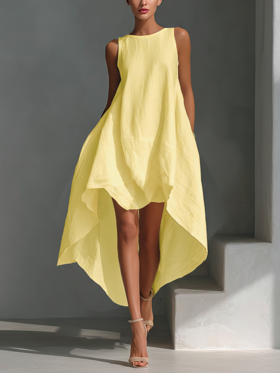 Imani | Linen Midi Dress with Asymmetric Hem