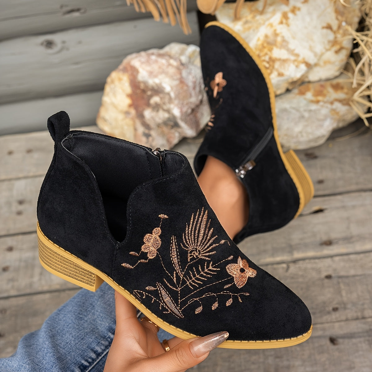Josephine | Embroidered Ankle Boots