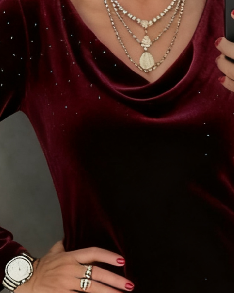 Long-Sleeve Straight-Cut Velvet Dress