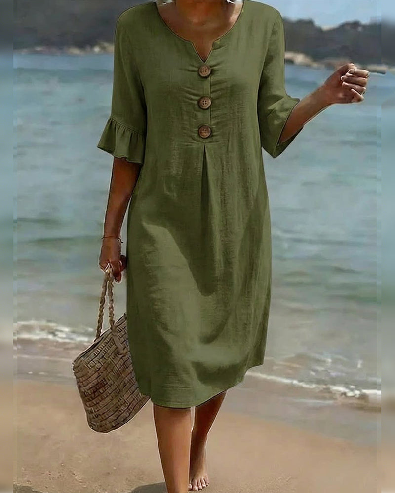 Button Dress with Ruffled Sleeves 100% Cotton