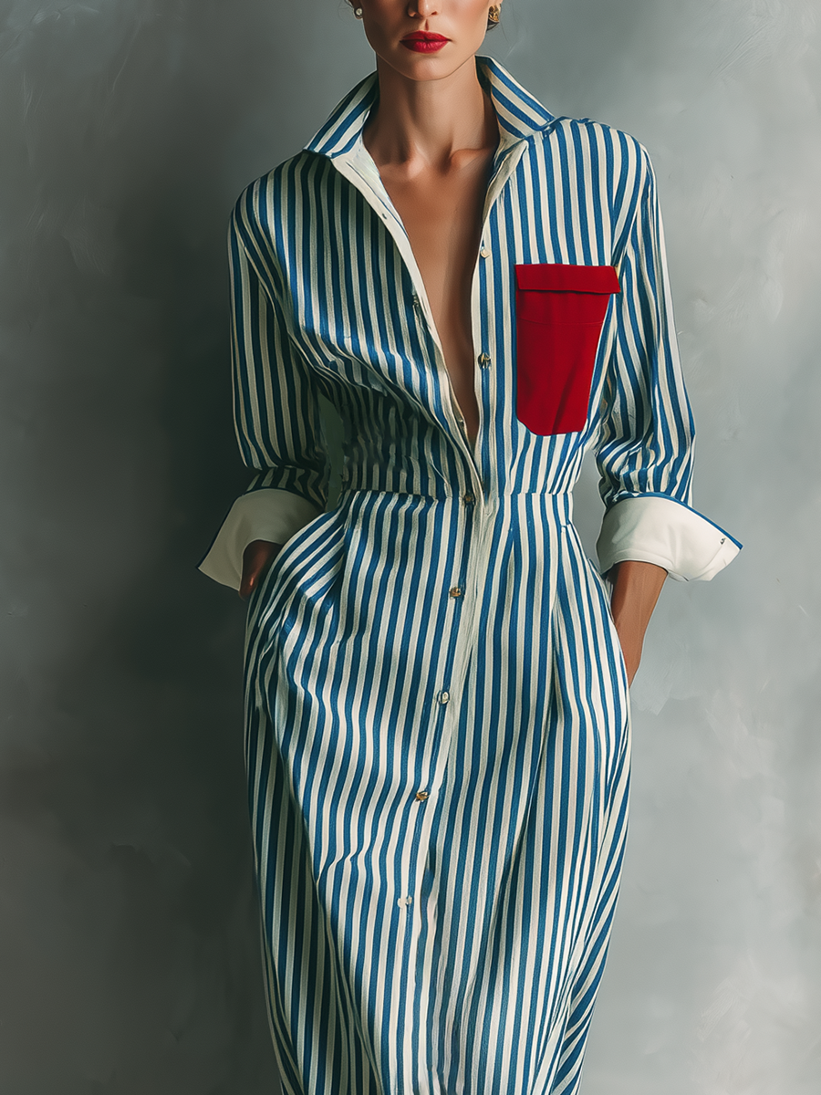 Imani | Cotton-Blend Striped Shirt Dress