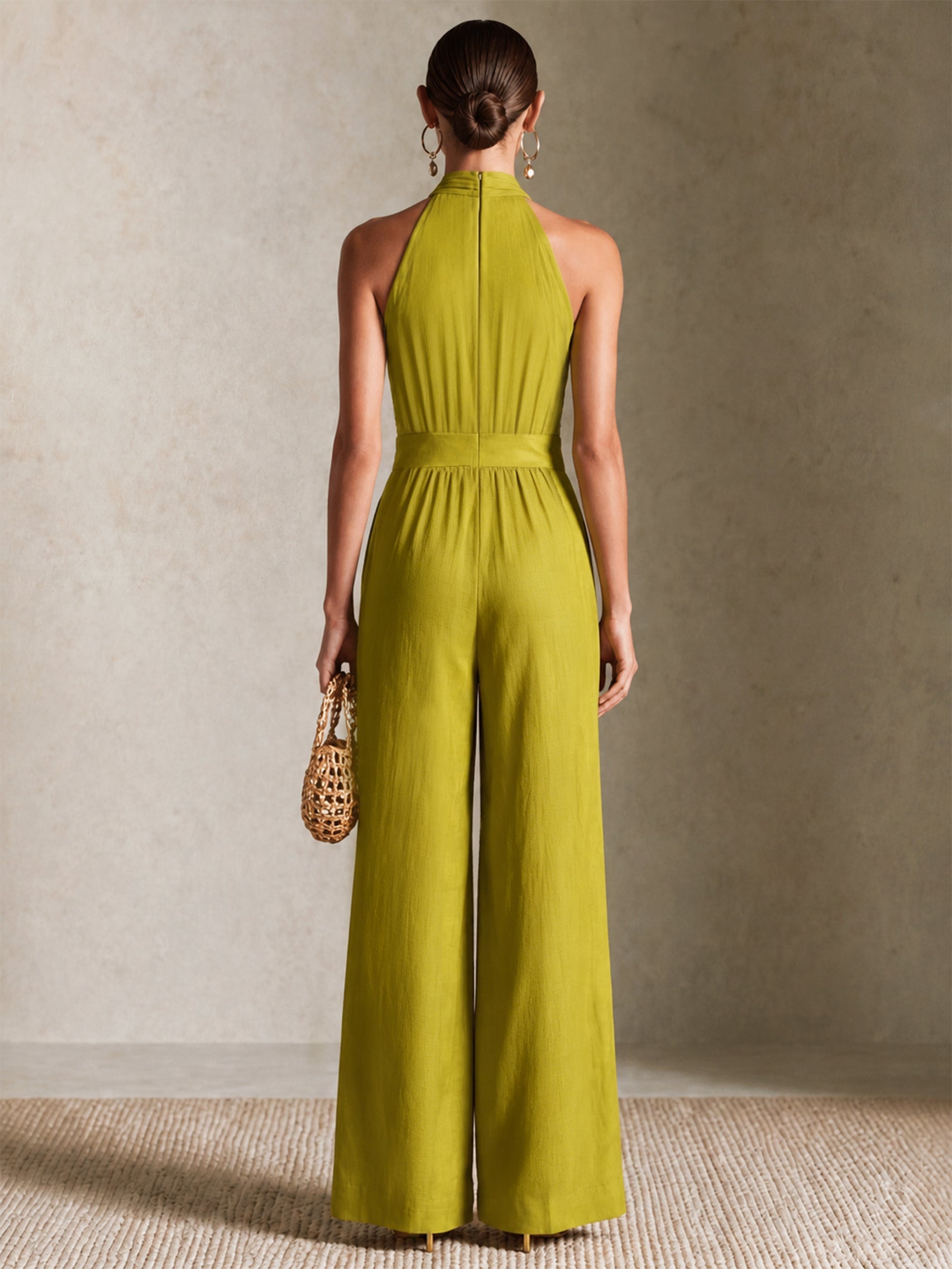 Aisha | Linen Halter-Neck Wide-Leg Jumpsuit
