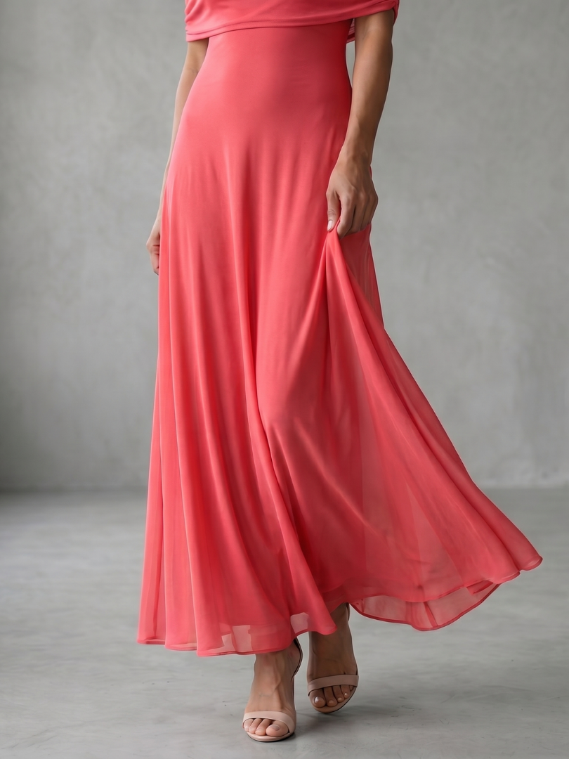 Aubrey | Off-Shoulder Midi Dress with Sheer Overlay