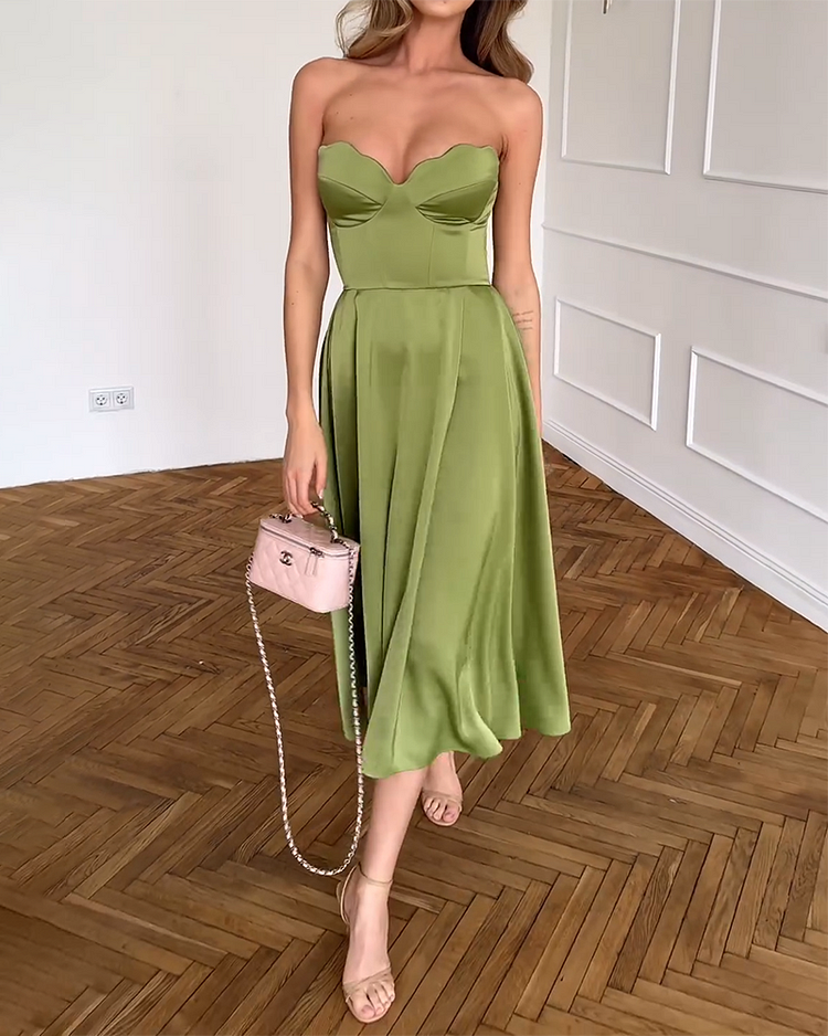 Liora | Elegant Midi Strapless Dress