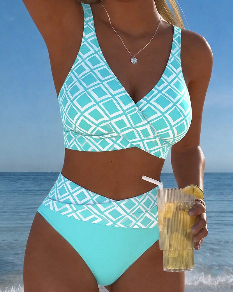 Nora | High-Waisted Diamond-Print Bikini