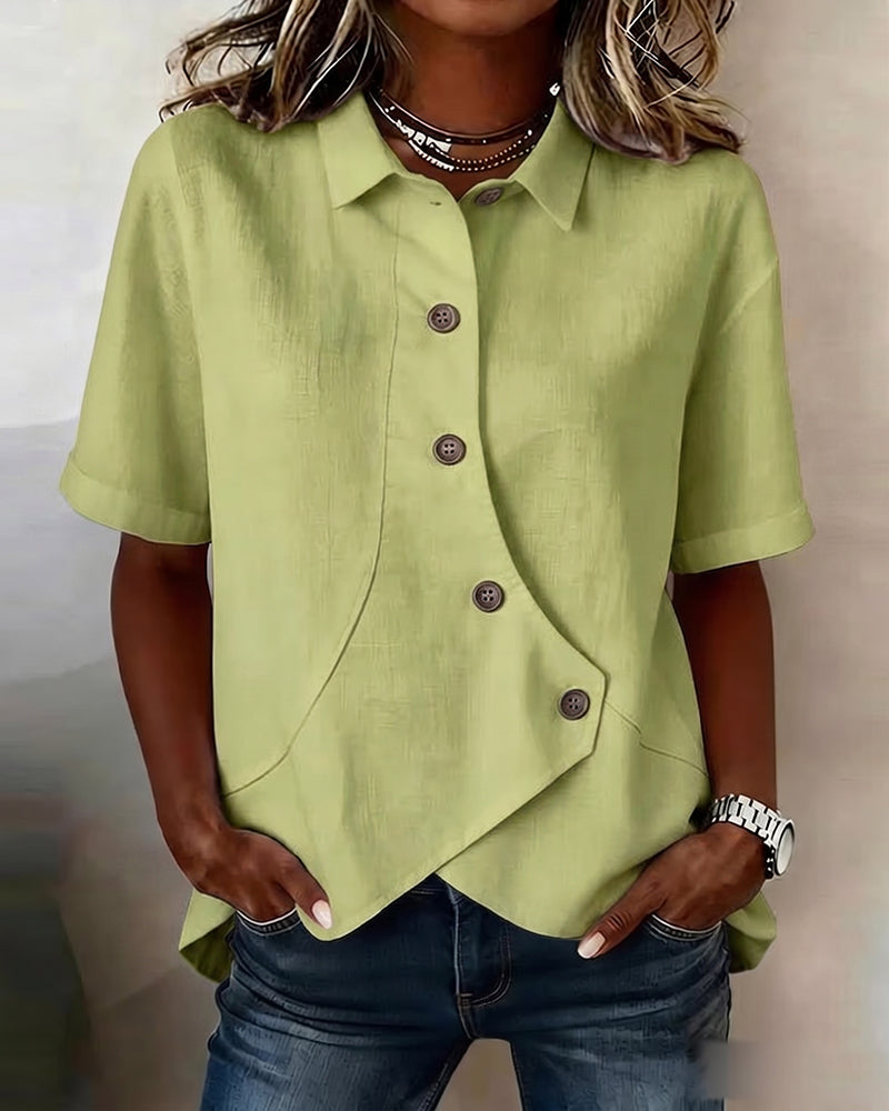 Marisol | Asymmetrical Cotton-Linen Button-Up Shirt