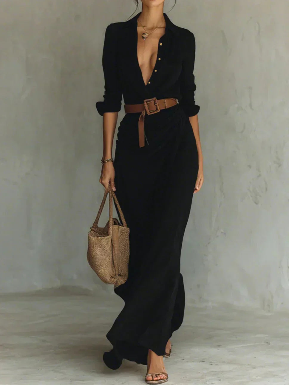 Camilleâ„¢ | Maxi dress with pleats and waist belt