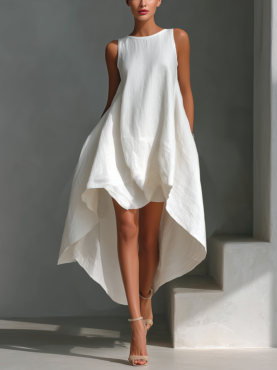 Imani | Linen Midi Dress with Asymmetric Hem