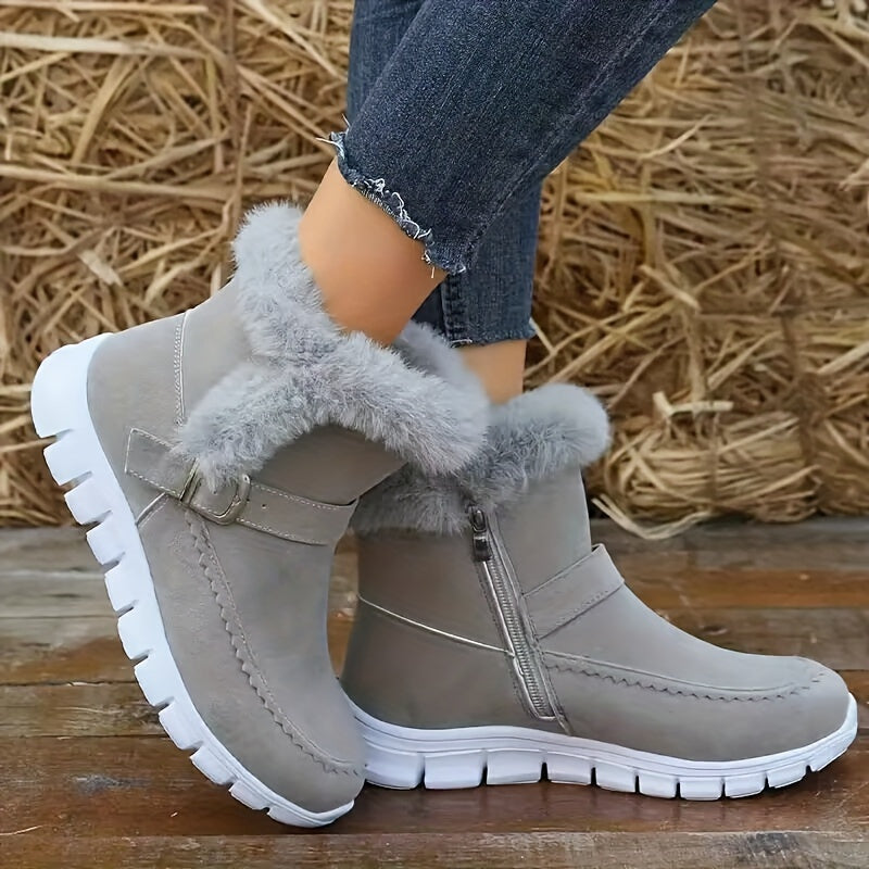 Womens Ankle Boots with Plush Lining and Side Closure, Textured Grip Sole