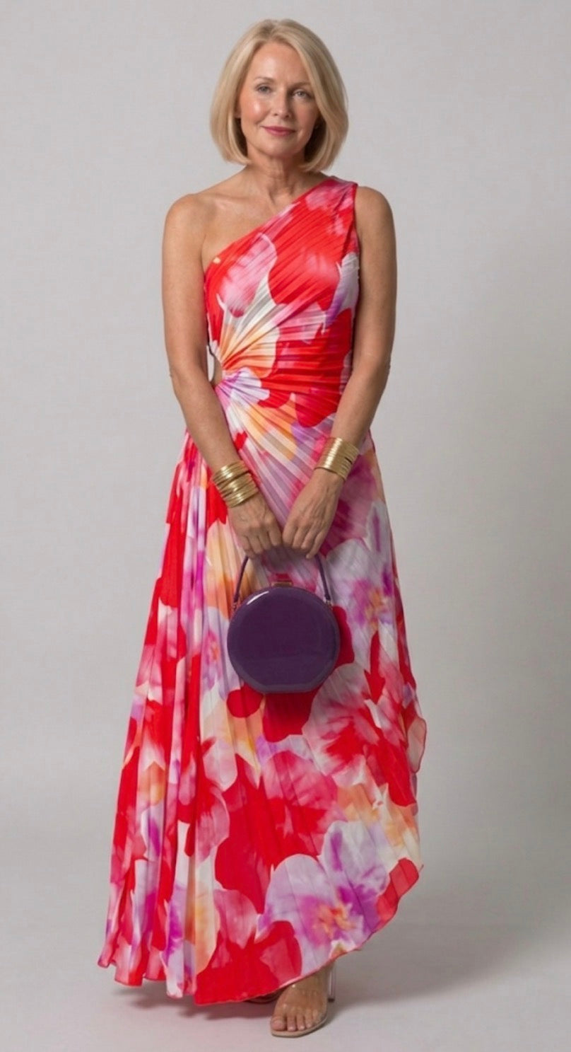 Asymmetric Pleated One-Shoulder Dress