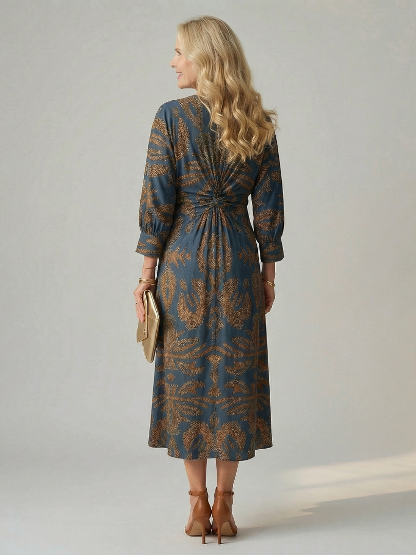Long-Sleeve Wrap Midi Dress