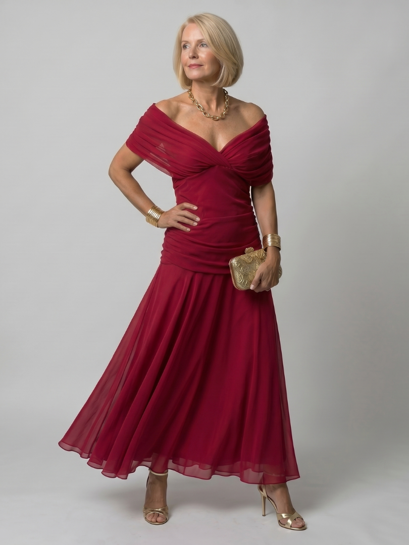 Maya | Off-Shoulder Draped Midi Dress