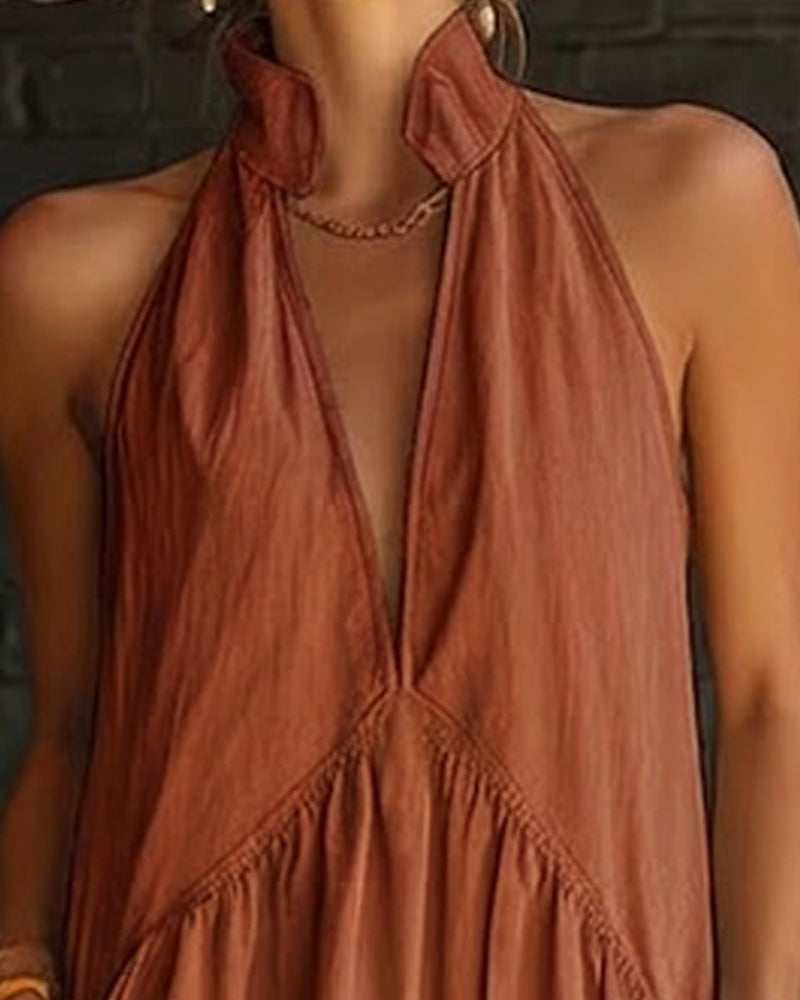 Sleeveless High Neck Solid Maxi Dress