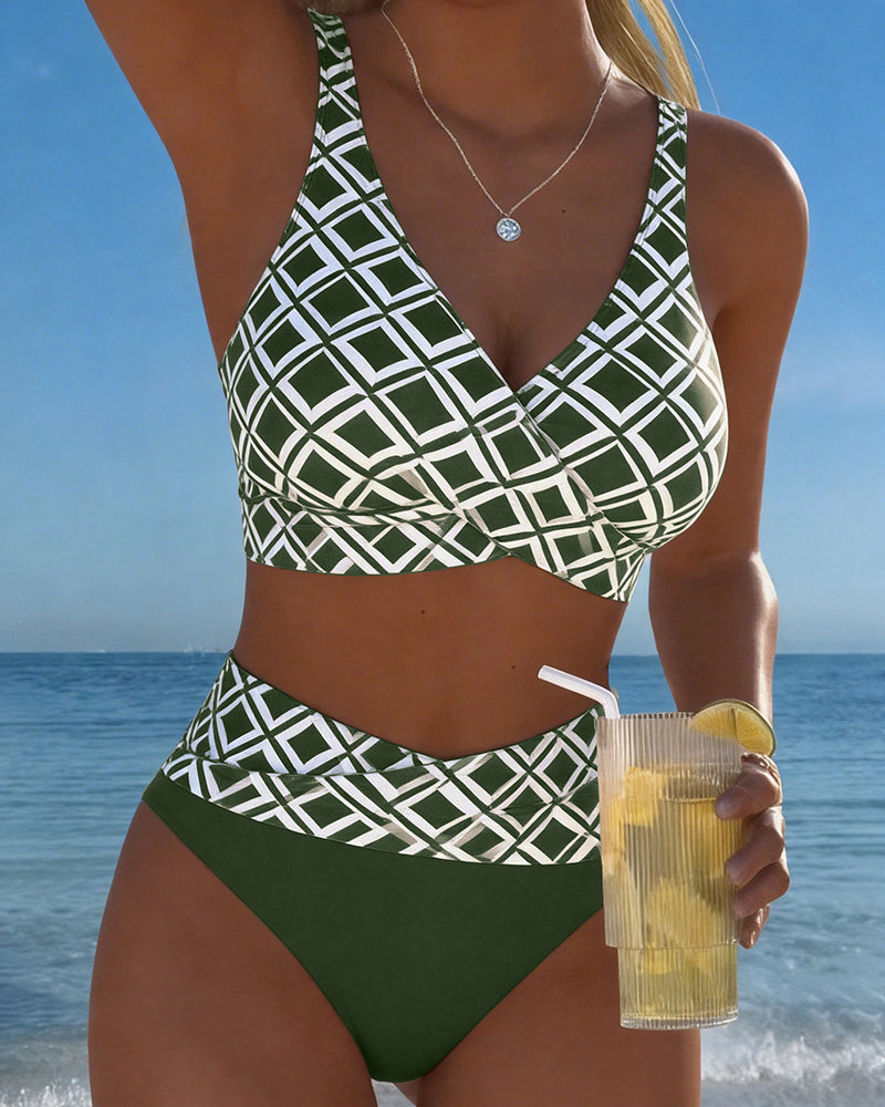 Nora | High-Waisted Diamond-Print Bikini