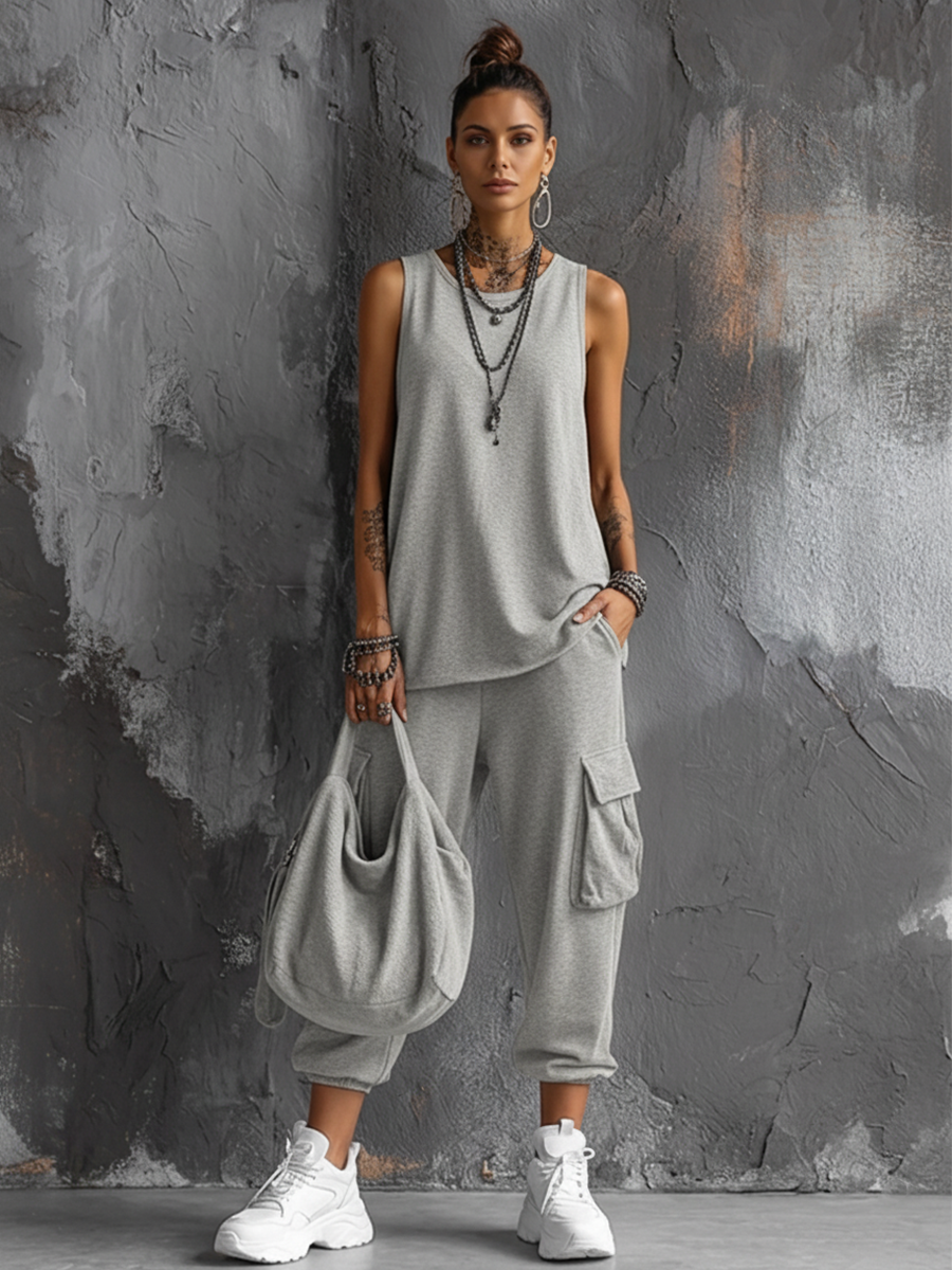 Maya | Sleeveless Top & Cargo Jogger Set, Cotton Blend