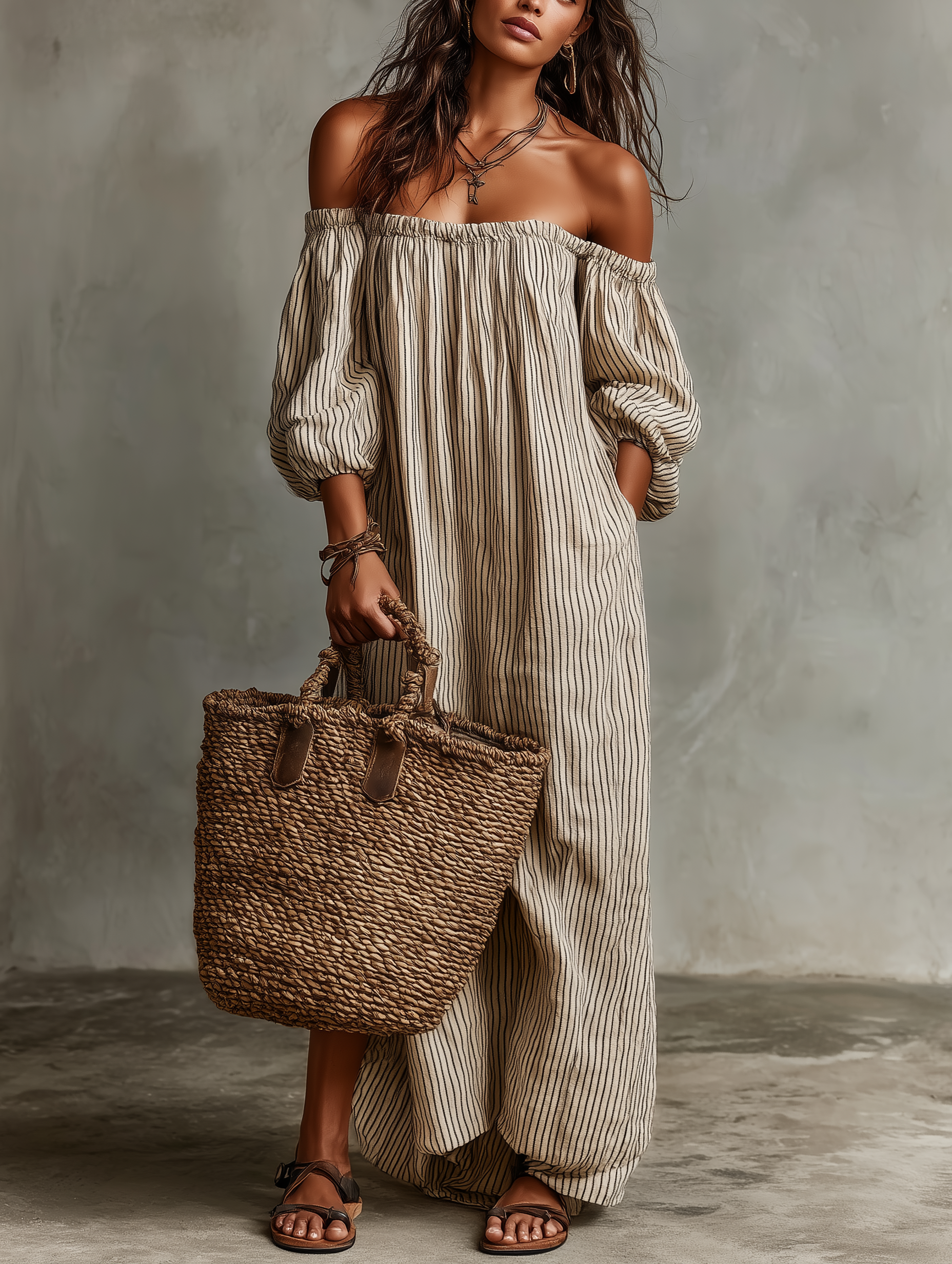 Imani | Off-Shoulder Cotton-Linen Maxi Dress