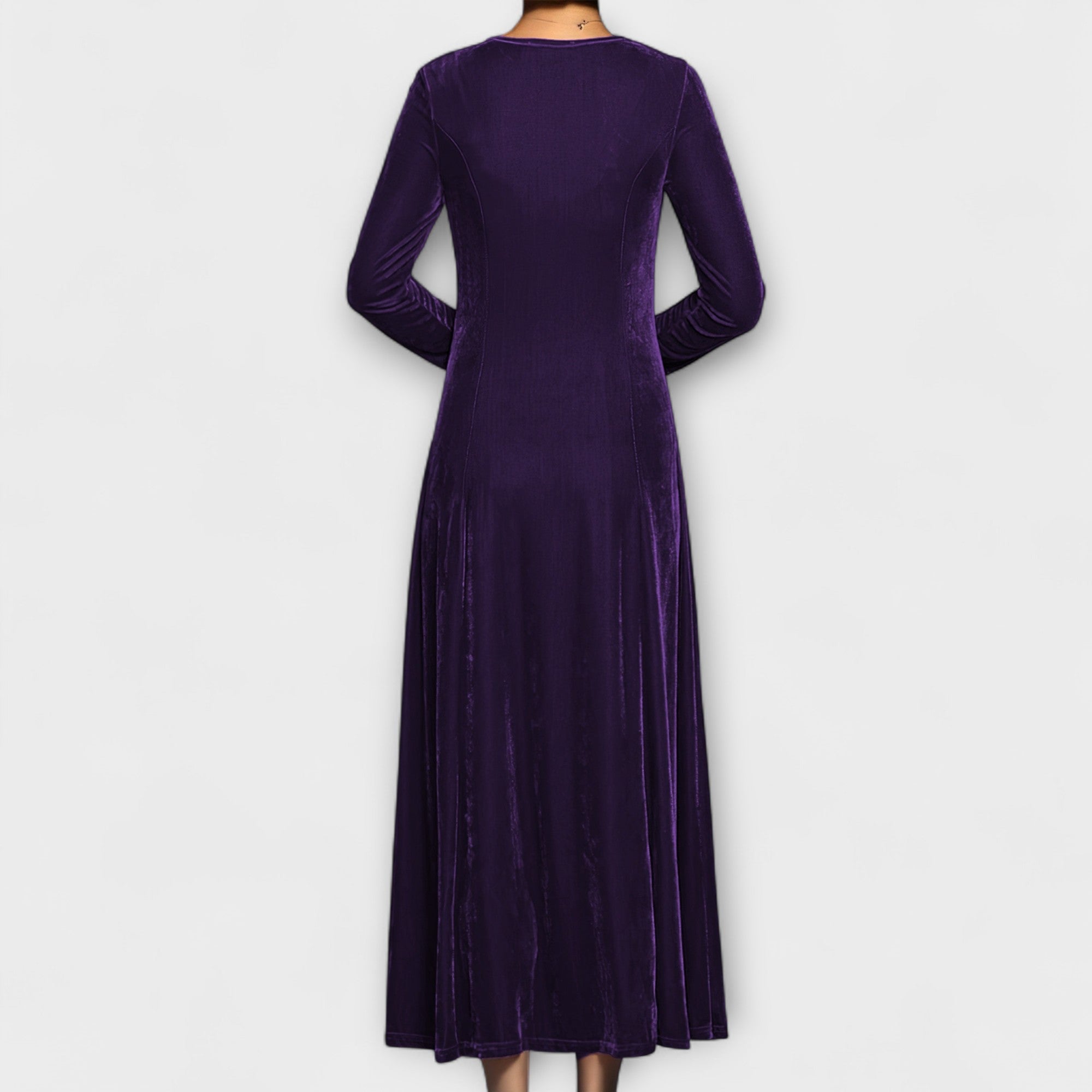 Velvet Long-Sleeve A-Line Dress