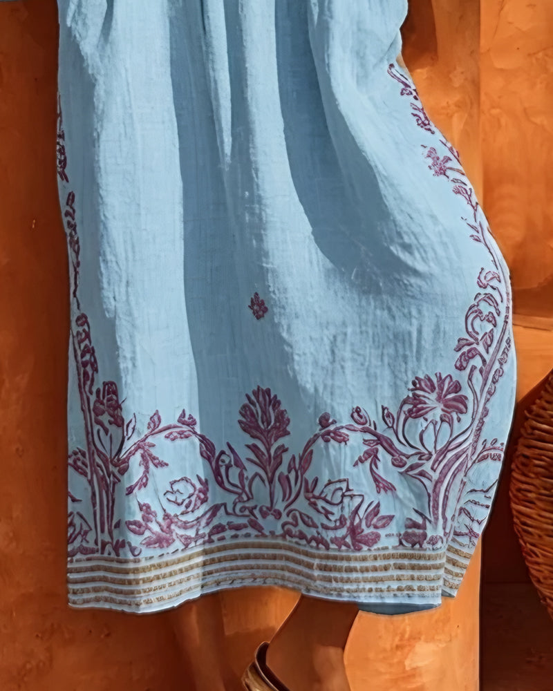 Ethnic Print V-Neck Dress Loose Fit