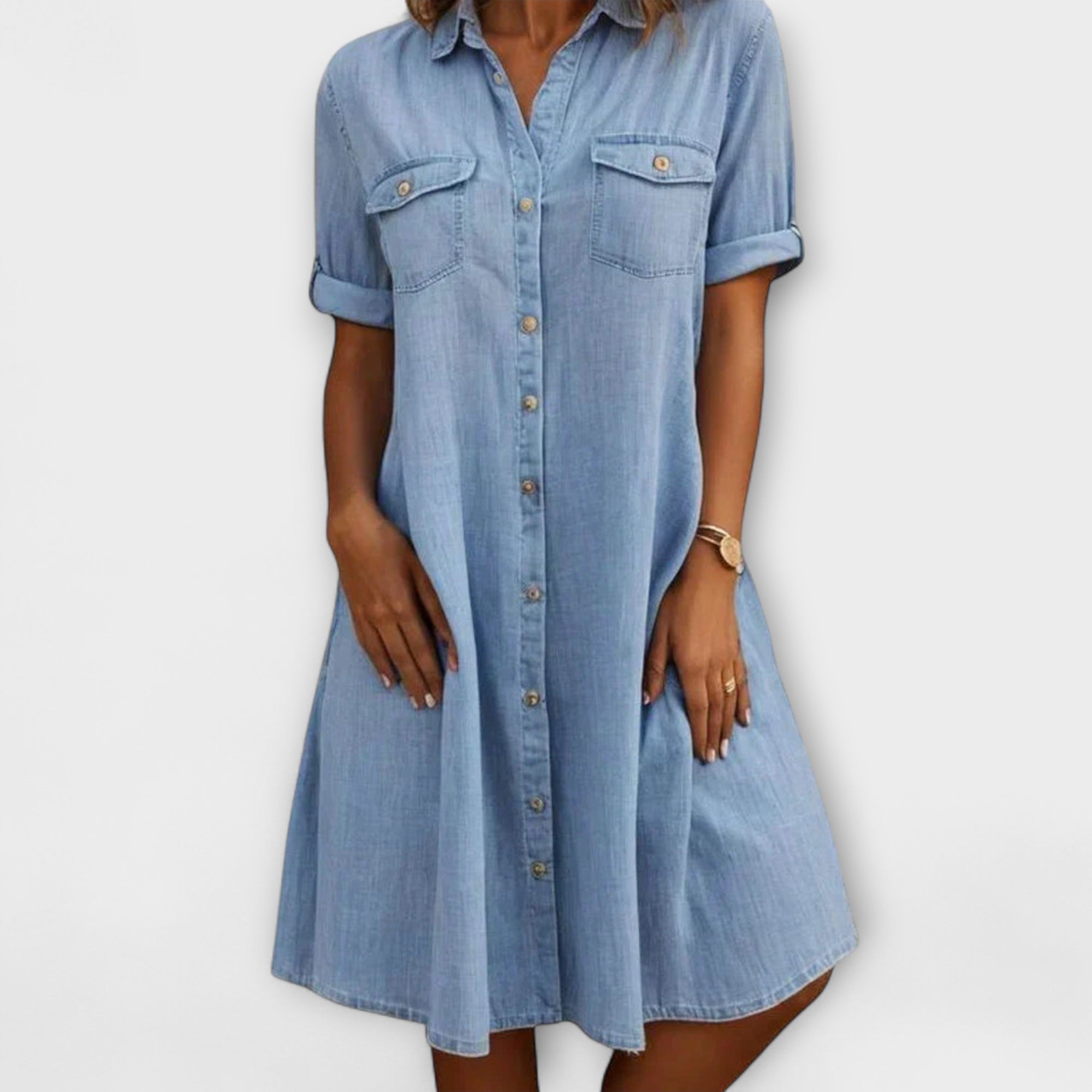 A-Line Knee-Length Short-Sleeve Dress