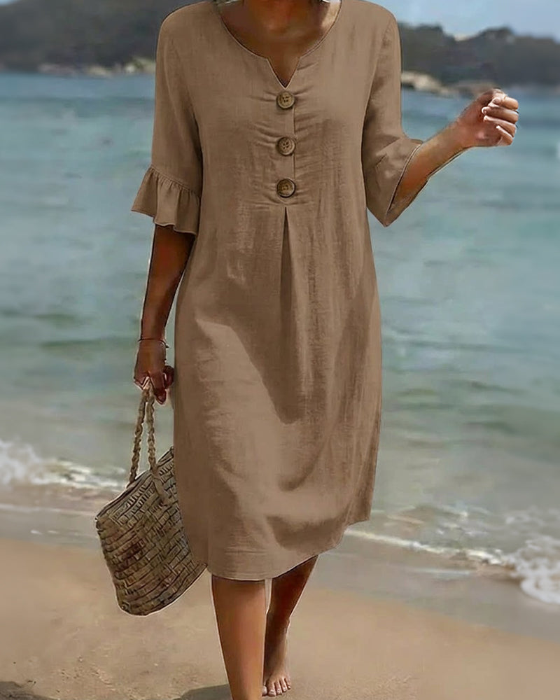 Button Dress with Ruffled Sleeves 100% Cotton