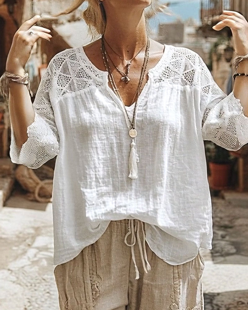 Monica | Cotton Lace V-Neck Blouse