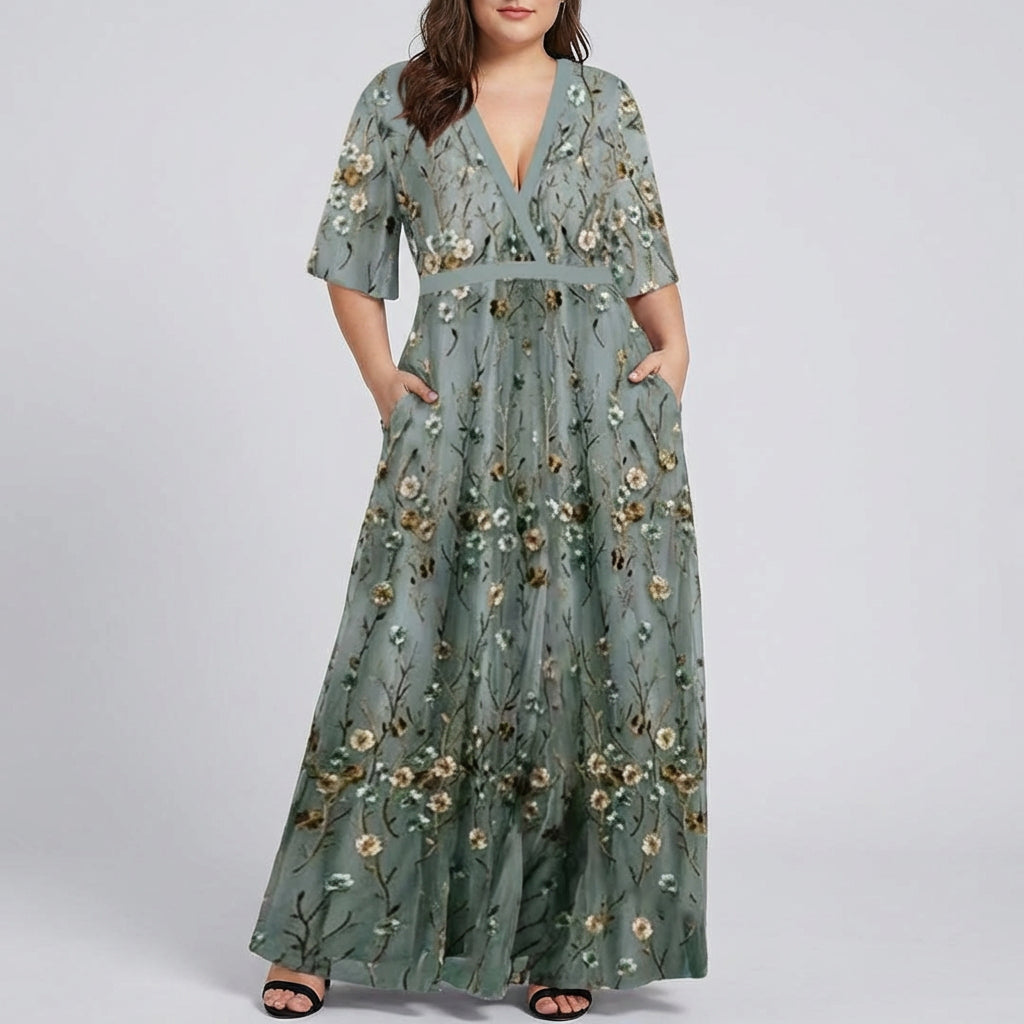 Harper | V-Neck Maxi Dress β Flowy Silhouette