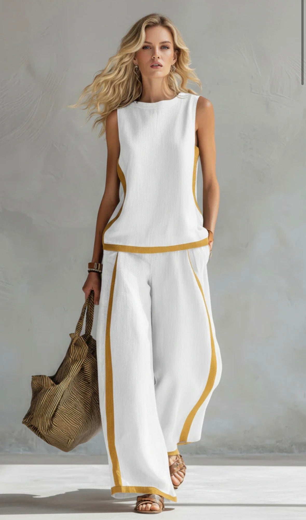 M&H | Cardigan & Pants Two-Piece Set, Cotton-Linen Blend