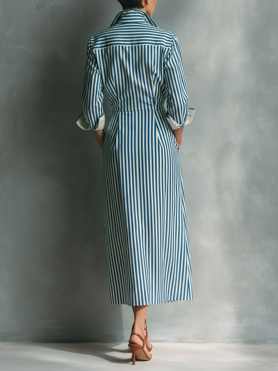 Imani | Cotton-Blend Striped Shirt Dress