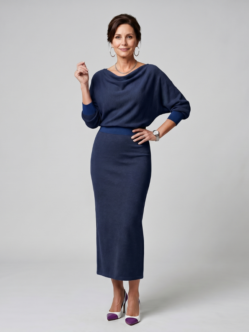 Harper | Midi Dress with Draped Neckline