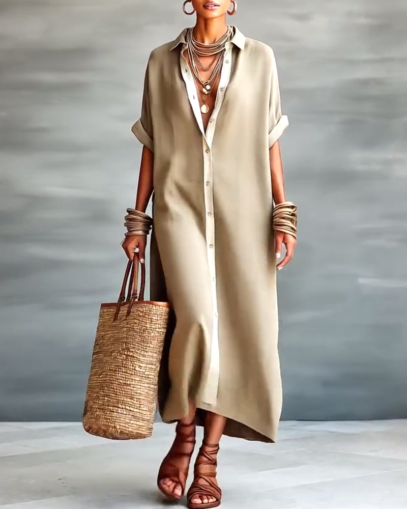 Elegant Shirt Dress with Lapel Draping